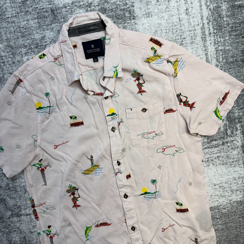 Roark Revival Shirt Mens Large Pink Jamaica Jamie Thomas Skate Surf Tropical